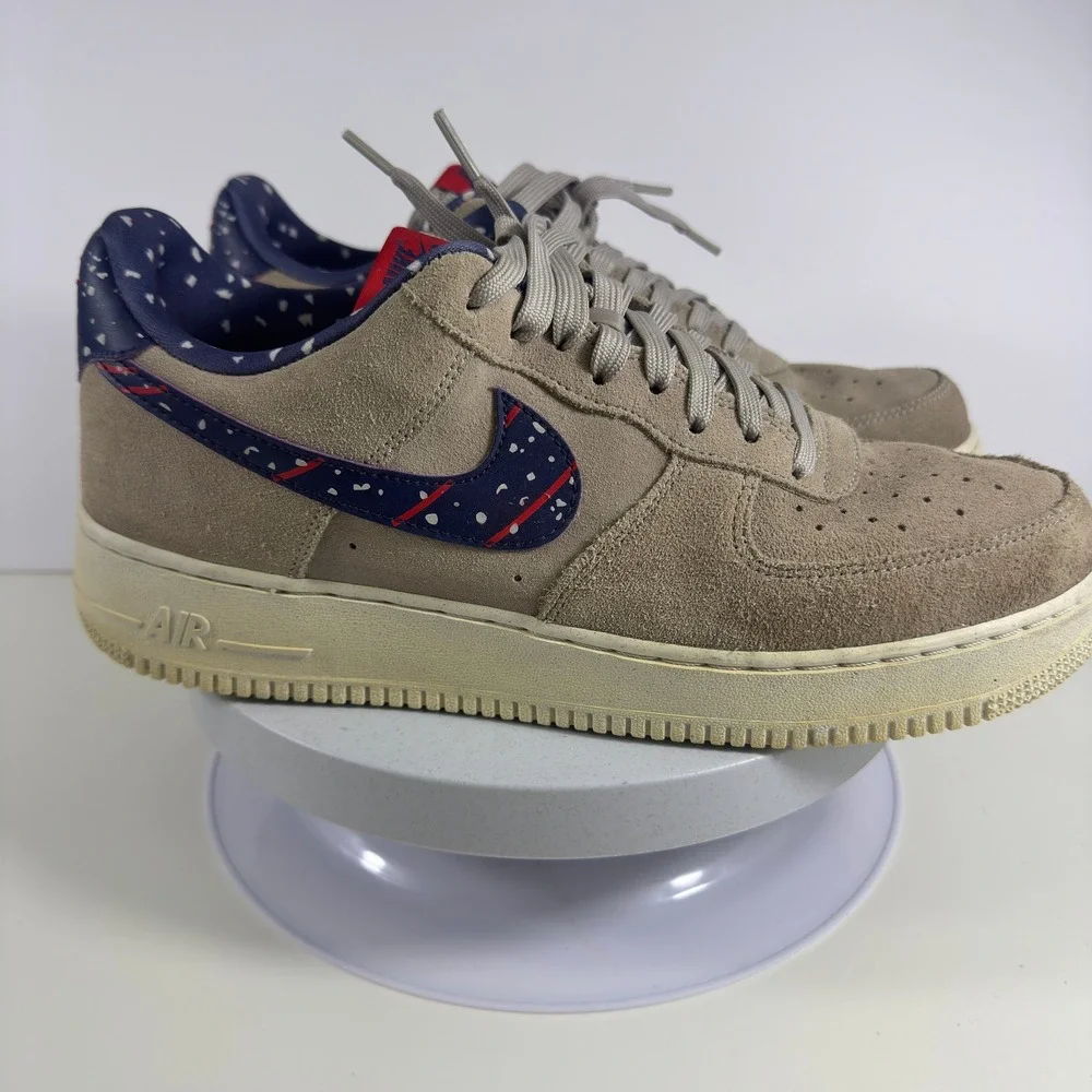Nike Air‎ Force 1 Low Suede Tan Navy Speckled Swoosh Men US 11 Sneakers